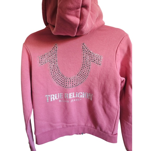 True Religion Tops - True Religion S Rose Pink Rhinestone Horseshoe Zip Up Hoodie Sweatshirt Women's